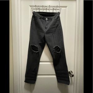 High Waisted Black Ripped Mom Jeans